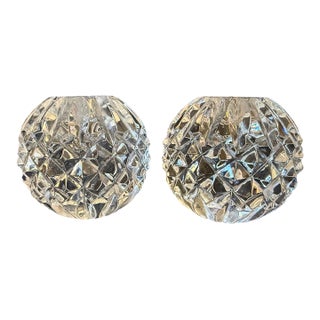 Waterford Crystal Round Sphere Ball Candlesticks, Pair For Sale