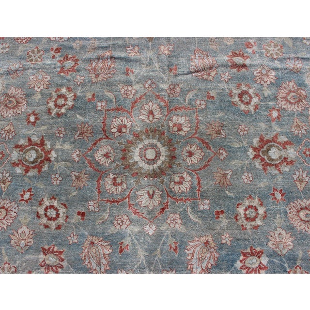 Cerulean Antique Persian Tabriz Rug With Allover Floral Pattern in Soft Blue, Cream & Red 9' X 12'5. For Sale - Image 8 of 14