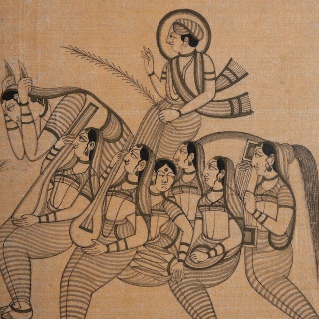 Indian Mid 20th Century India Sienna Wood Painting For Sale - Image 3 of 15