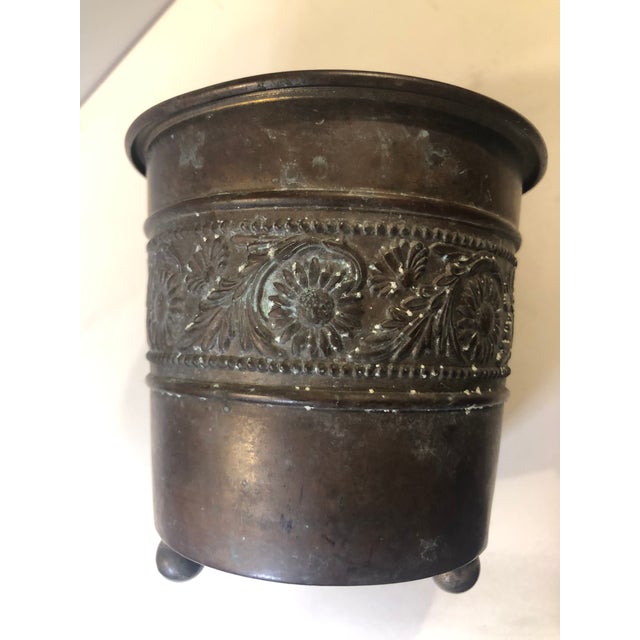 English Floral Embossed Copper Footed Planter For Sale - Image 9 of 12
