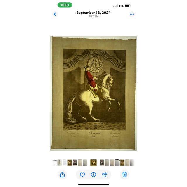 Original hand made, hand colored copperplate engraved print after Johann Elias Ridinger (1698-1767). The classical...