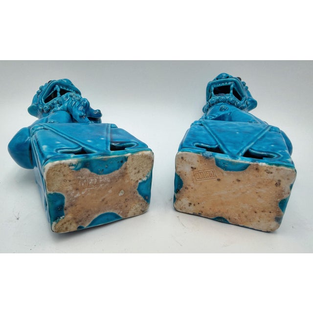 Pair of Turquoise Glazed Chinese Guardian Lions (Fu Dogs), Late 20th Century For Sale - Image 9 of 9