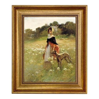 Young Girl With Greyhound Framed 8x10" Reproduction Print on Canvas For Sale