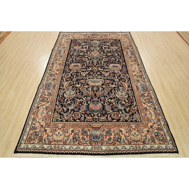 Farmhouse Fine Kashmar Rug 6’4” X 9’5” Blue Wool Vintage Hand-Knotted Oriental Carpet For Sale - Image 3 of 15