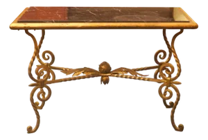 Wrought Iron and Veined Marble Coffee Table, 1940s
