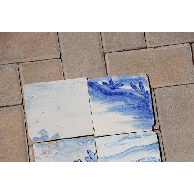 Rustic 18th Century Antique Hand-Painted Portuguese Set of 6 Tiles With Rustic Scenic Decoration For Sale - Image 3 of 7