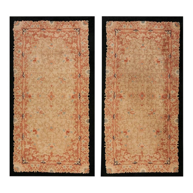 1920s Pair of Chinese Beige Hand Knotted Art Deco Carpets by Fette-Li Workshop Rug 4'x7'10" Carpet For Sale