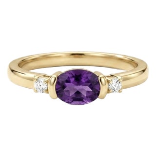 Amethyst Oval Cut Ring • Minimalist Three-Stone Ring • February Birthstone Ring Us 7 For Sale
