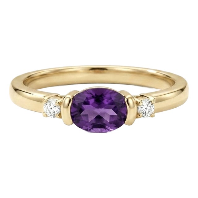 Amethyst Oval Cut Ring • Minimalist Three-Stone Ring • February Birthstone Ring Us 7 For Sale