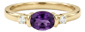 Amethyst Oval Cut Ring • Minimalist Three-Stone Ring • February Birthstone Ring Us 7