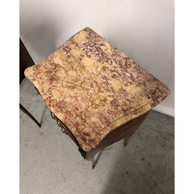 1920s Louis XV Style Bedside Tables with Marble Tops, 1920s, Set of 2 For Sale - Image 5 of 7
