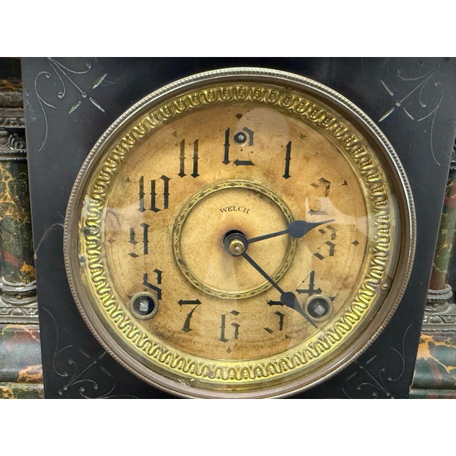 Welch Faux Green Marble Mantle Clock For Sale - Image 9 of 12