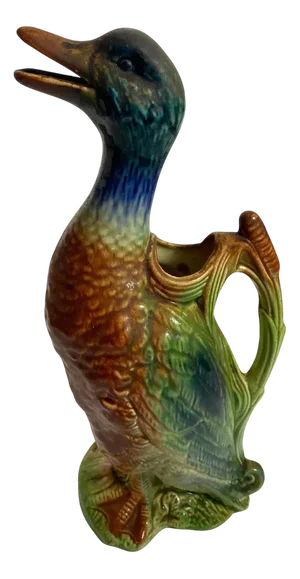 Majolica Duck Mallard Pitcher from Keller and Guerin Saint Clement, 1890s