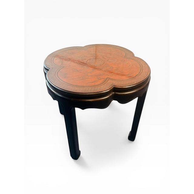 1980s 1980s Pair of Drexel Heritage Chinoiserie Clover Form Side Tables With Etched Tops For Sale - Image 5 of 15