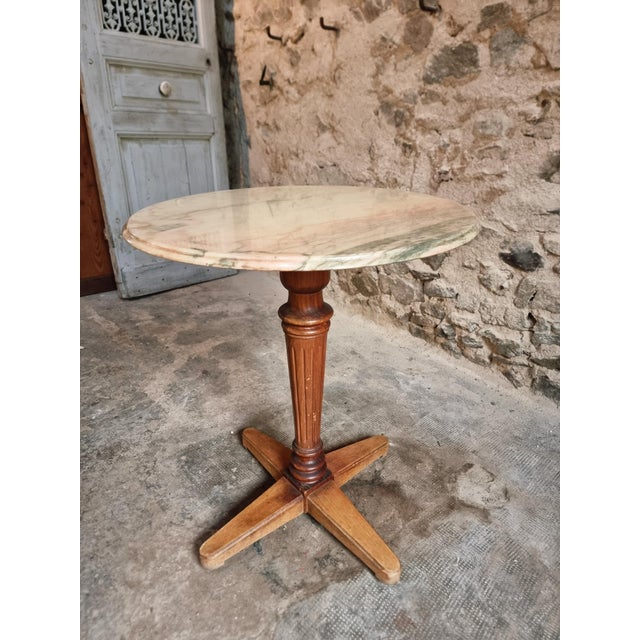 Vintage French Marble Bistro Table in Walnut, 1930s For Sale - Image 10 of 18