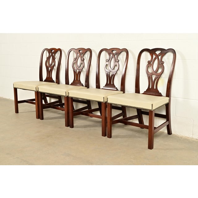 English Baker Furniture Georgian Carved Mahogany Dining Chairs, Set of Four For Sale - Image 3 of 13