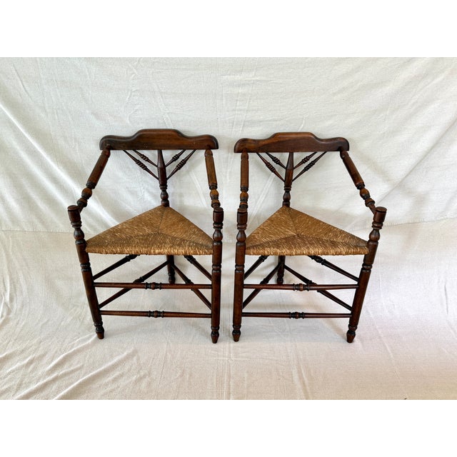 Traditional Pair of Dutch Oak Corner Triangle Chairs Early 20th C For Sale - Image 3 of 9