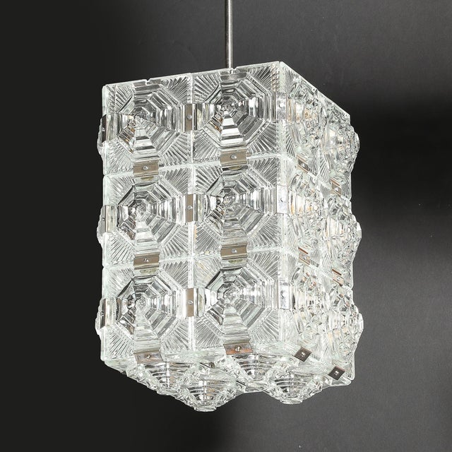 Mid-Century Glass & Chrome Fitted Rectangular Pendant Chandelier by Kinkeldey For Sale - Image 13 of 18