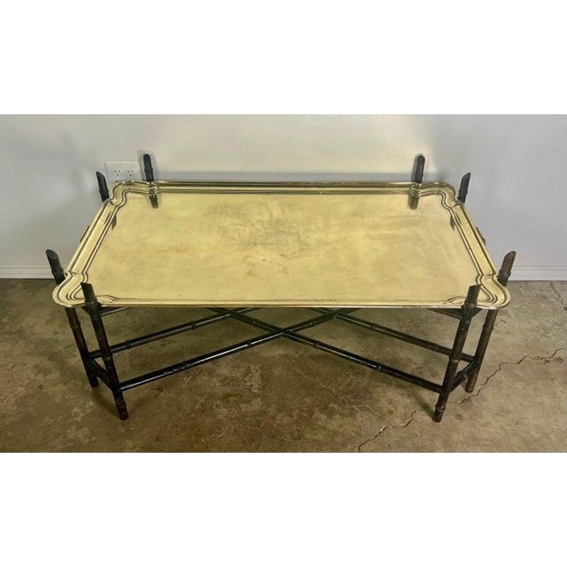 Antique Brass Tray Table on Black Chinoiserie Base, 20th Century For Sale - Image 14 of 18