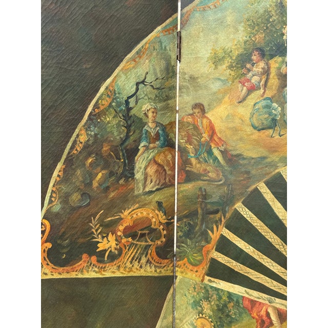 Wood Vintage "Vernis Martin" Antique Style Hand-Painted 4-Panel Folding Screen Room Divider For Sale - Image 7 of 11