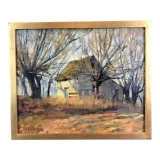 Circa 1900 A. A. Bosshart Mid-Atlantic Barn Scene Landscape Painting For Sale