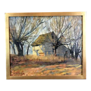Circa 1900 A. A. Bosshart Mid-Atlantic Barn Scene Landscape Painting