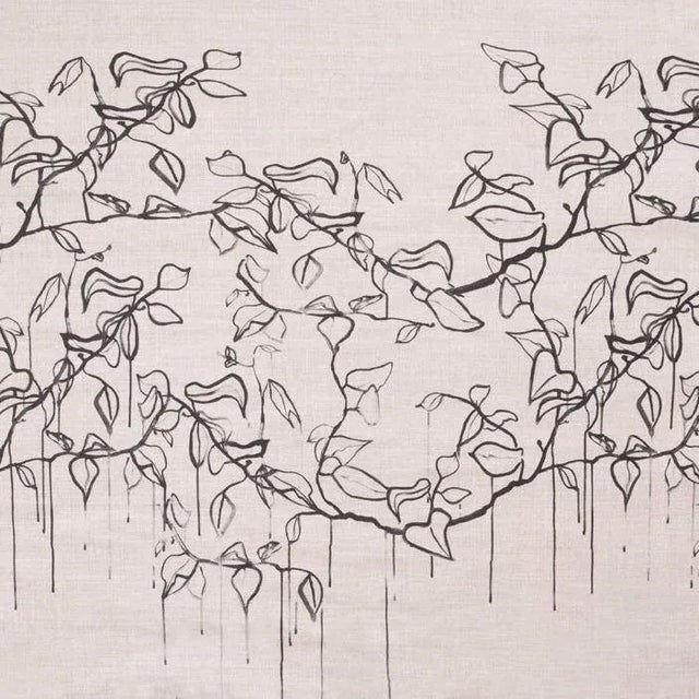 Branch Drip Print on Natural Linen Fabric For Sale