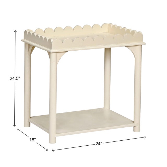 Scalloped Creme Rectangular Side Table For Sale In Chicago - Image 6 of 7