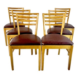 1940s Vintage Art Deco Italian Honey Stained Maple Back Slat Dining Chairs - Set of 6, After Gio Ponti For Sale