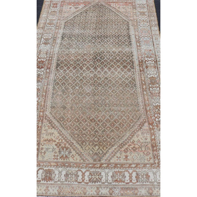 Antique Persian Kurdish Rug in Gray/Brown Background With Taupe Tan & Soft Peach 4'3 X 8'2 For Sale - Image 9 of 16