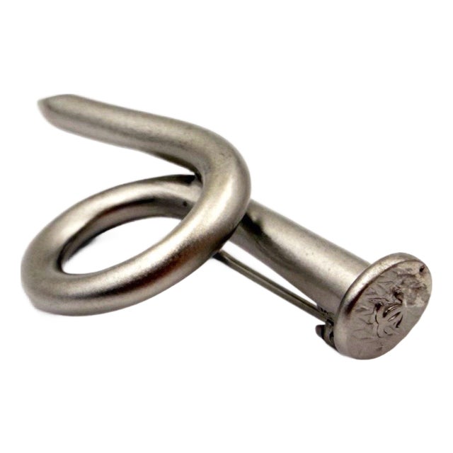 1990s Chanel Rare Silver CC Nail Brooch For Sale