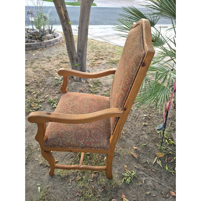 French Provincial Vintage French Provincial Louis XIII-style Tapestry Accent Armchair. For Sale - Image 3 of 9