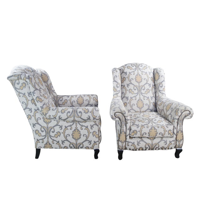 Traditional Late 20th Century Arhaus Cambridge Oversized Nailhead Wingback Club Lounge Armchairs For Sale - Image 3 of 12