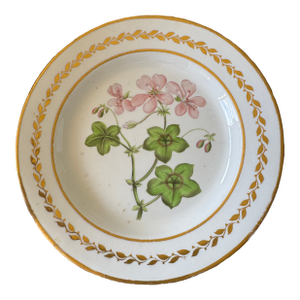 Antique “Ivy Leaved Geranium” Botanical Plate – Hand-Colored English Transferware, 19th Century
