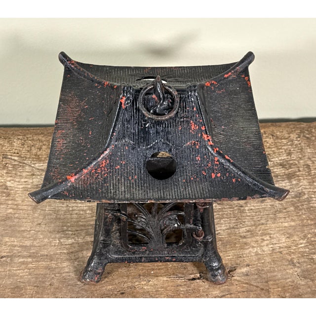 Metal Vintage Japanese Cast Iron Pagoda Lantern Sculpture For Sale - Image 7 of 8