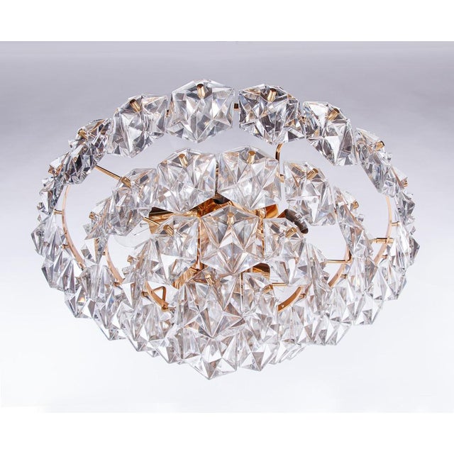 Hollywood Regency Kinkeldey Flush Mount Crystal & Gilt Brass Chandelier, Germany, 1970s For Sale - Image 3 of 11