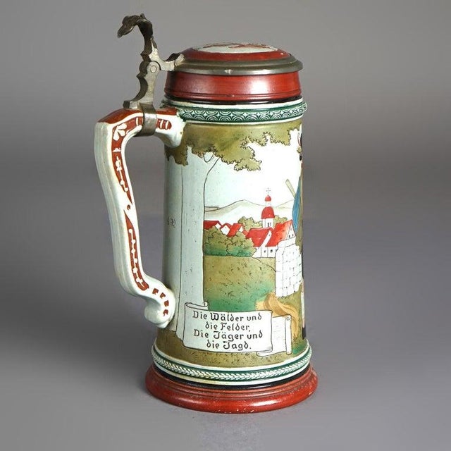 Ceramic Antique Art & Crafts Scenic Musterschutz Germany Pottery Stein Circa 1900 For Sale - Image 7 of 9