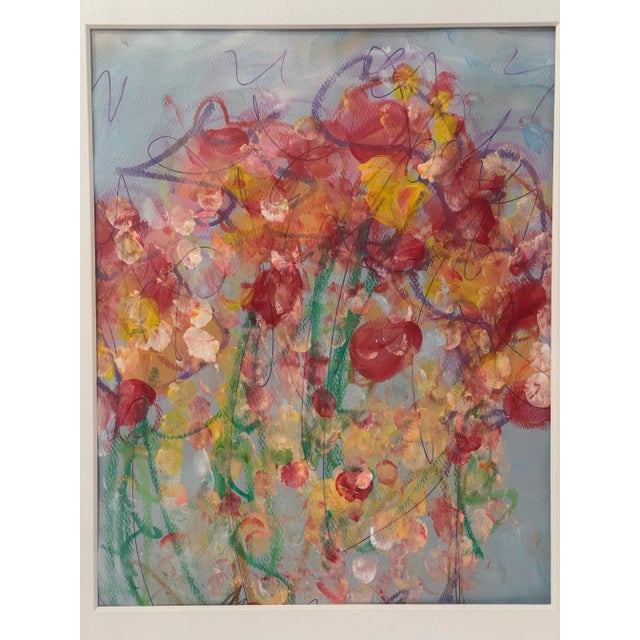Paper Original Mixed Media Artwork “Poppy Static” (Watered Acrylic Painting and Ink on Art Paper); Signed, Framed For Sale - Image 7 of 12