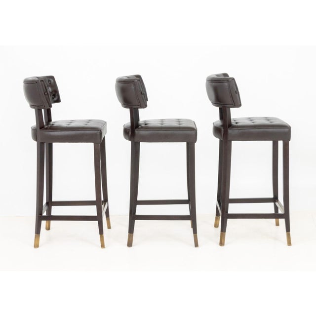 Wood Brabbu Chocolate Leather Bar Stools, 3 For Sale - Image 7 of 9