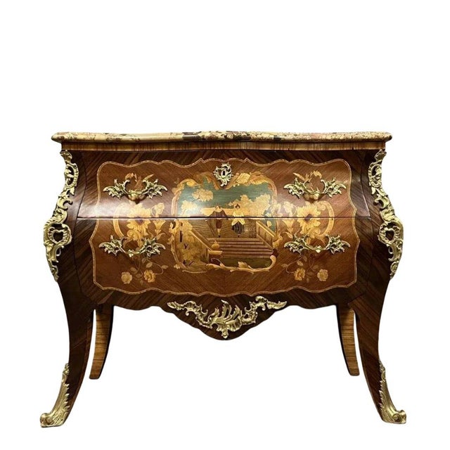 Louis XV Style Bombé Commode with Marquetry Stamp For Sale - Image 3 of 8