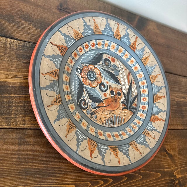 Rustic 1970s Tonala Folk Art Pottery Wall Plate For Sale - Image 3 of 7