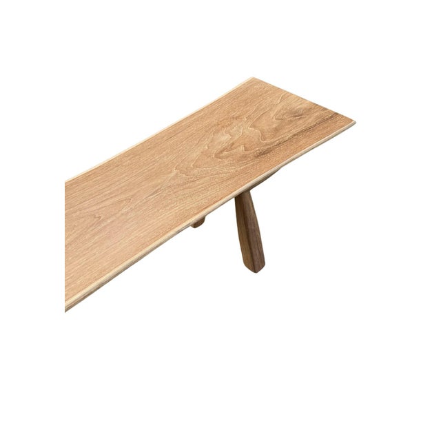 Minimalist Solid Teak Wood Bench With Sculptural Tapered Legs For Sale - Image 6 of 6