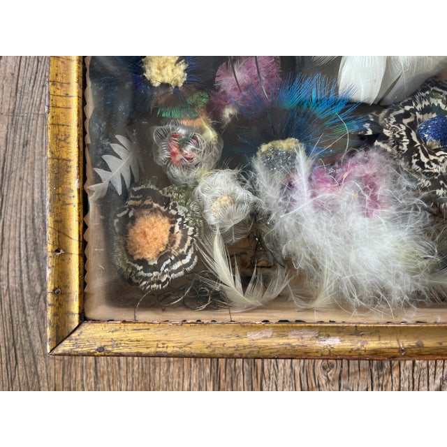 Textile Antique Primitive 19th Century American Victorian Flower Feathers Framed in a Wood Shadow Box Shadow Box For Sale - Image 7 of 7