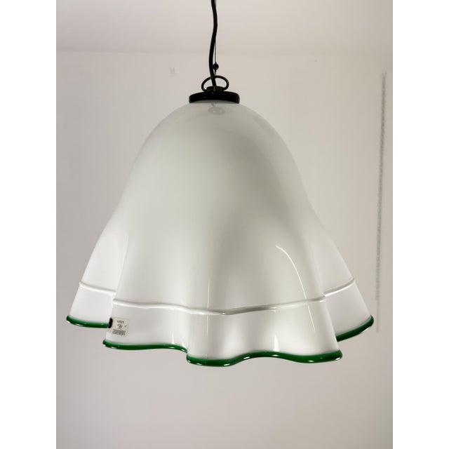 Milk and Green Murano Glass Fazzoletto Pendant in the style of Venini, 1970s. For Sale - Image 11 of 12