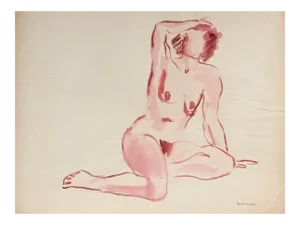 Soft Figure in Pink, Watercolor Painting, Circa 1940s