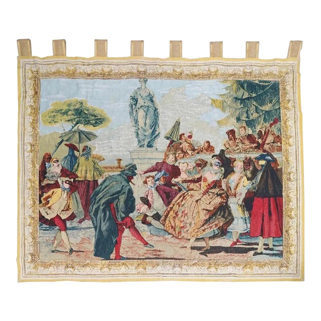 Late 20th Century French d'Art De Rambouillet "Tiepolo Masquerade" Silk Tapestry For Sale