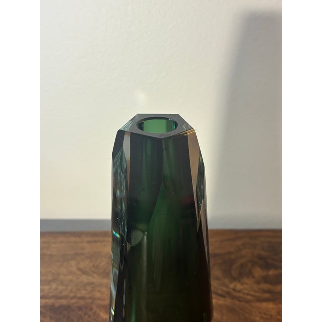 Late 20th Century Vintage Coastal Hand Blown Green Cased Art Glass Vase With Cut Rim For Sale - Image 5 of 7