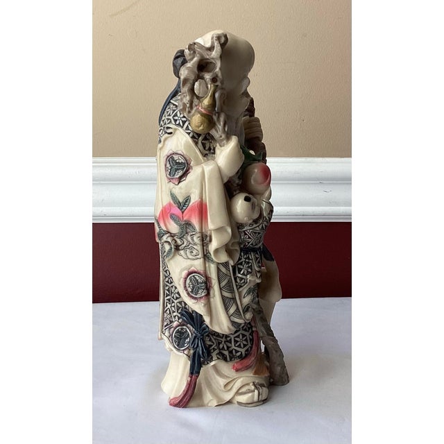 Vintage Chinese Large Resin God of Longevity (Shoulao) Statue For Sale - Image 10 of 11