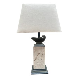 Tall Travertine and Bronze Table Lamp, 1970s For Sale