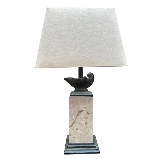 Tall Travertine and Bronze Table Lamp, 1970s For Sale